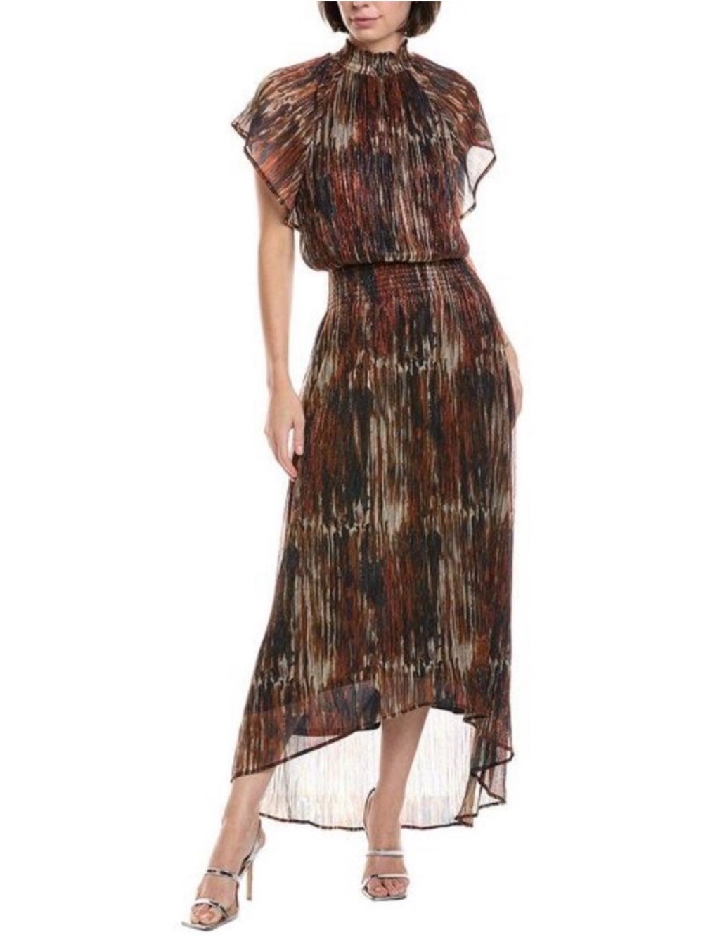 Ramy Brook Brown Multi Pleated High-Low Maxi Dress